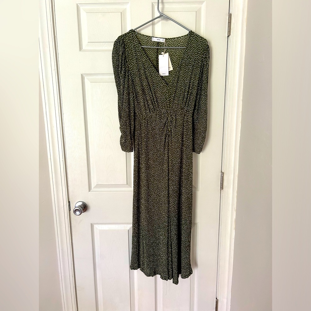 Mango Long-sleeve Green Midi Dress